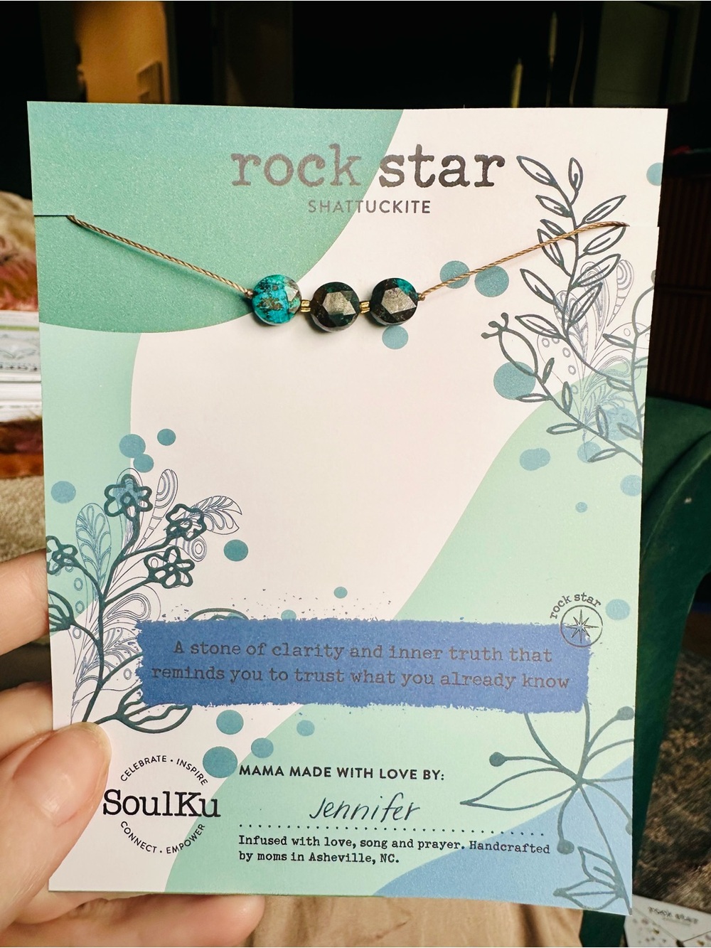 Soulku Shattuckite faceted triple stone necklace - Turquoise/Black